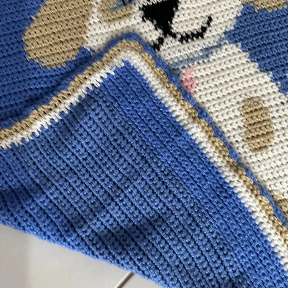 Handmade Crochet Knitted Puppy Dog Baby Blanket Blue 34x36 Nursery Decor